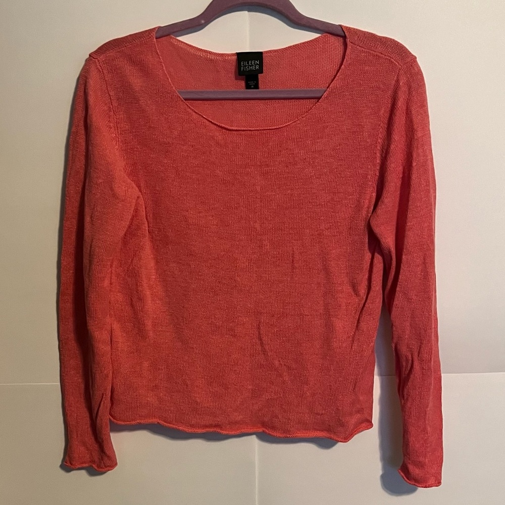 Eileen Fisher Long Sleeve Pink Linen Sweater Size Medium